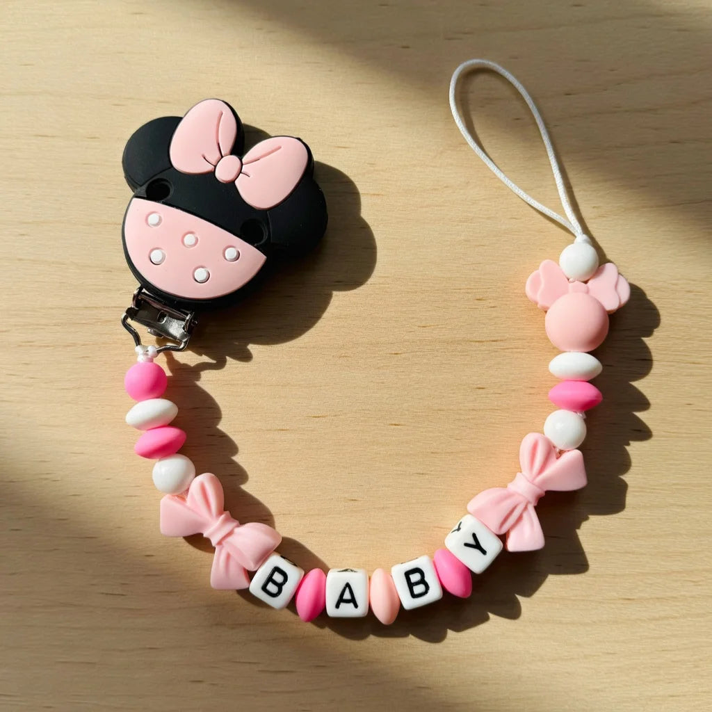 2026 Custom Name Baby Pacifier Clips Chain Silicone Beads Teether Toys Dummy Holder Russian English Name Pacifier Chain Newborn