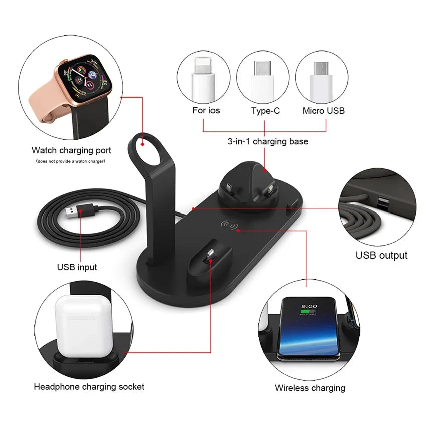 Universal Wireless Charging Station for iPhone17 16, 15, 14, 13, 12, 11 Pro Max/Pro/Mini/Plus & for AirPods Pro 2 - Quick Charge