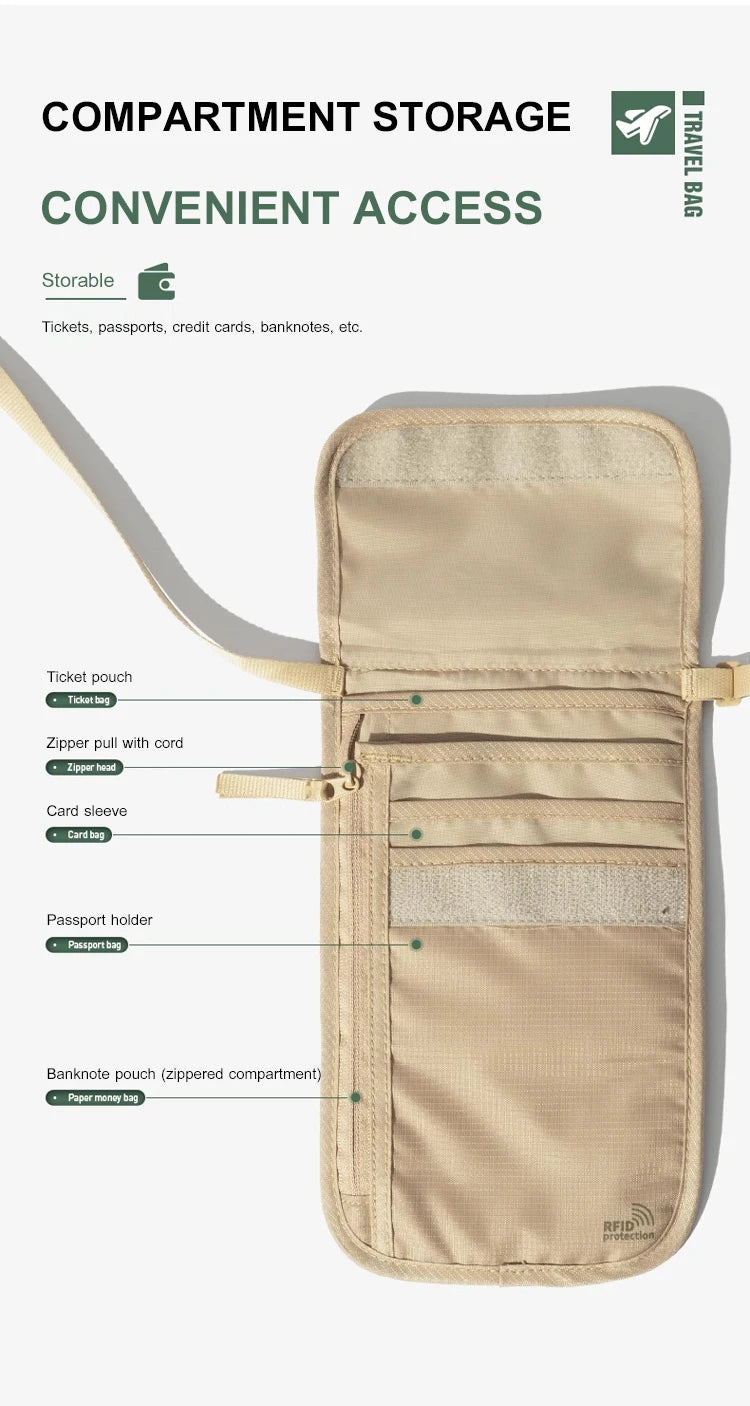 Travel document bag Lightweight multi-functional storage bag Passport holder mobile phone storage Waterproof anti-theft bag