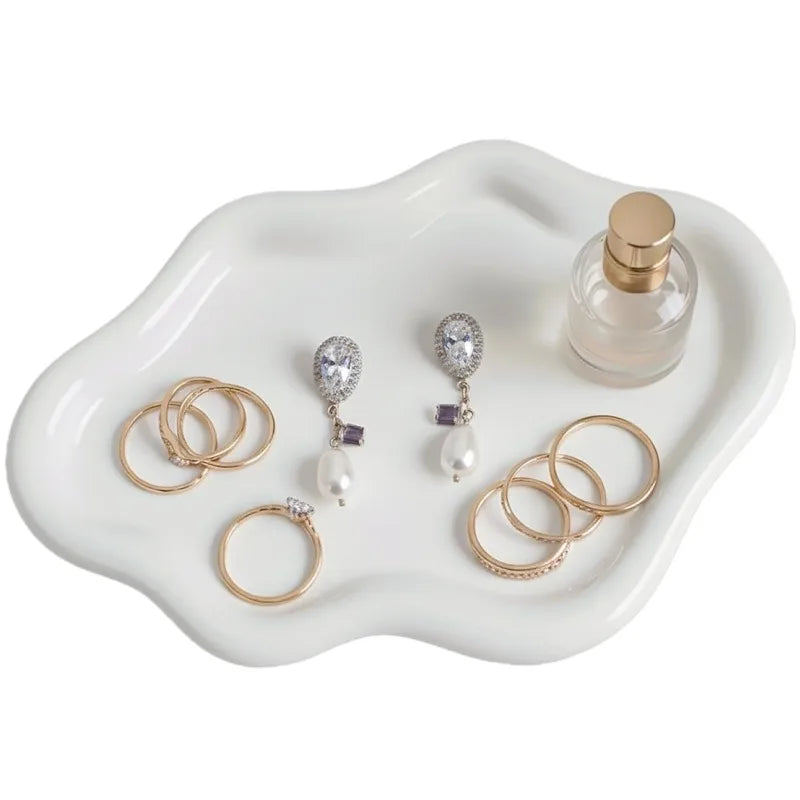 Cloud-Shaped Vanity Tray Plastic Jewelry Plate for Rings Earrings Perfume Keys Cute Unique Cloud Shape Bedroom Decor
