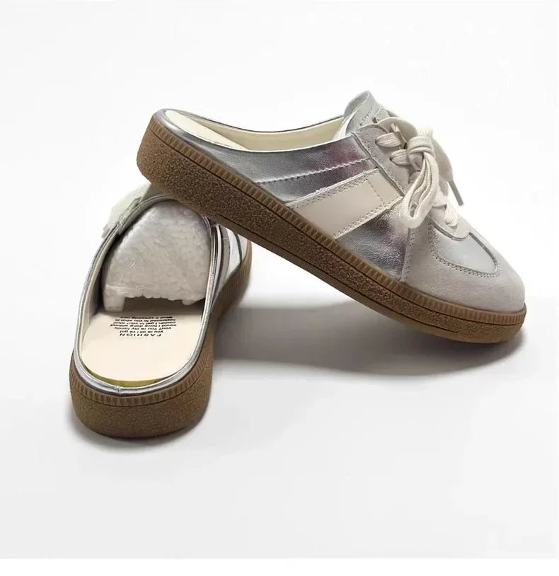 Women Mules Shoes Slip-On Round Toe Loafers Walking Sneakers Lazy  Clogs Platform Summer Slip On Creeper Baotou Half Slippers