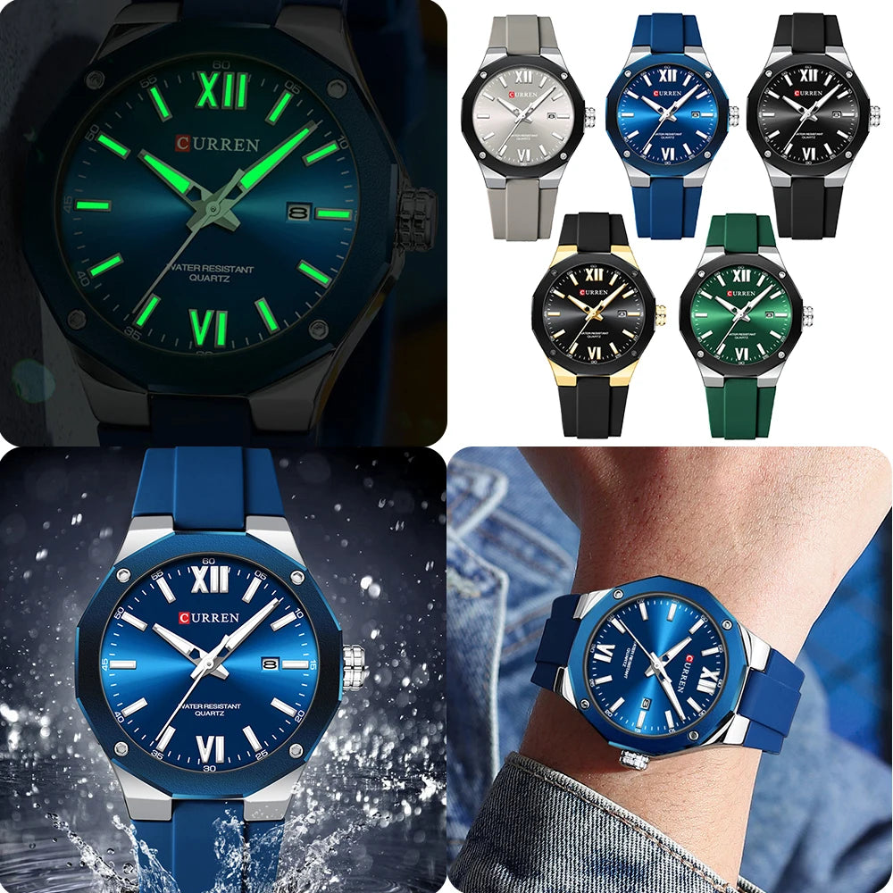 CURREN Simple Luxury Men's Watches New Business Quartz Wristwatch with Silicone Strap Luminous Hands Waterproof Clock