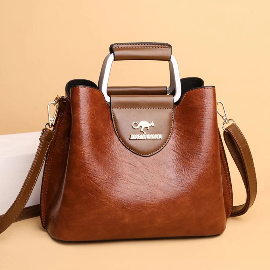 Luxury Oil-Textured Designer Shoulder Bag – Elegant Soft Leather Crossbody Tote for Women