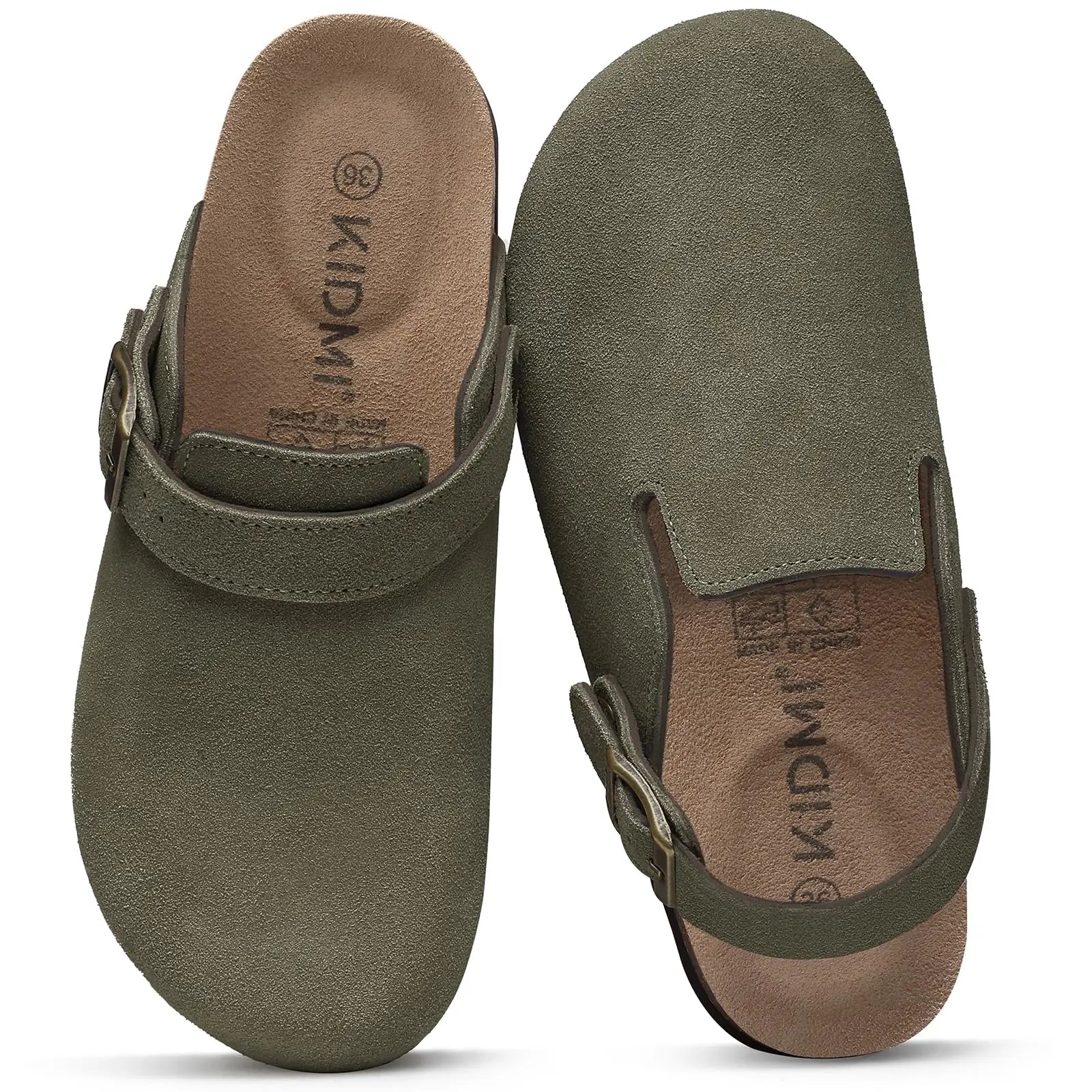 Litfun Suede Women's Clogs with Adjustable Strap Cork Footbed Leather Mules with Arch Support Unisex Outdoor Clogs Potato Shoes