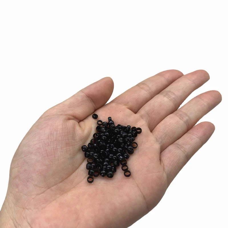 1000Pcs Multipurpose 4.0mm Non-Silicone Nano Lined Beads Copper Nano Rings for Hair Tinsel Feather Extensions Black/Brown/Beige