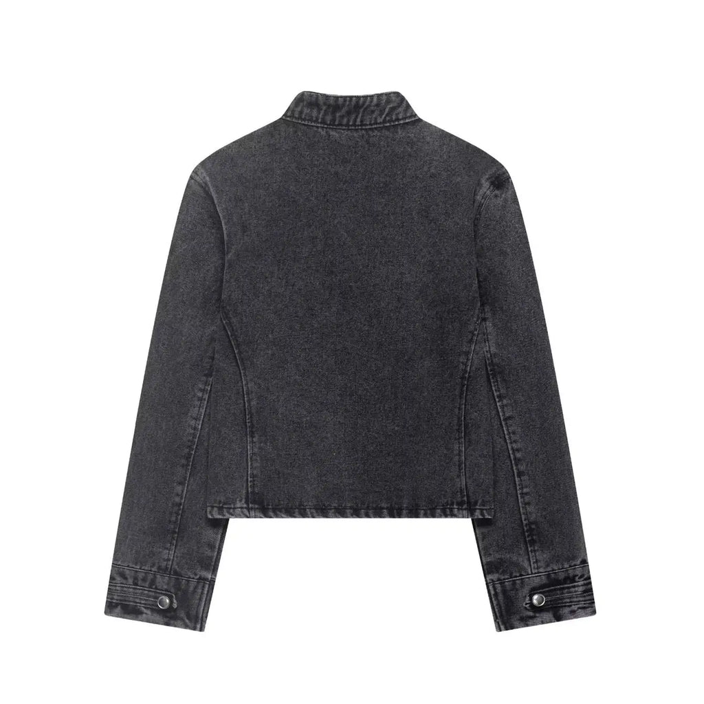 New Vintage Denim Jacket For Women Solid Round Neck Slim Fit Short Jackets 2026 Spring Lady Daily High Street Outerwears