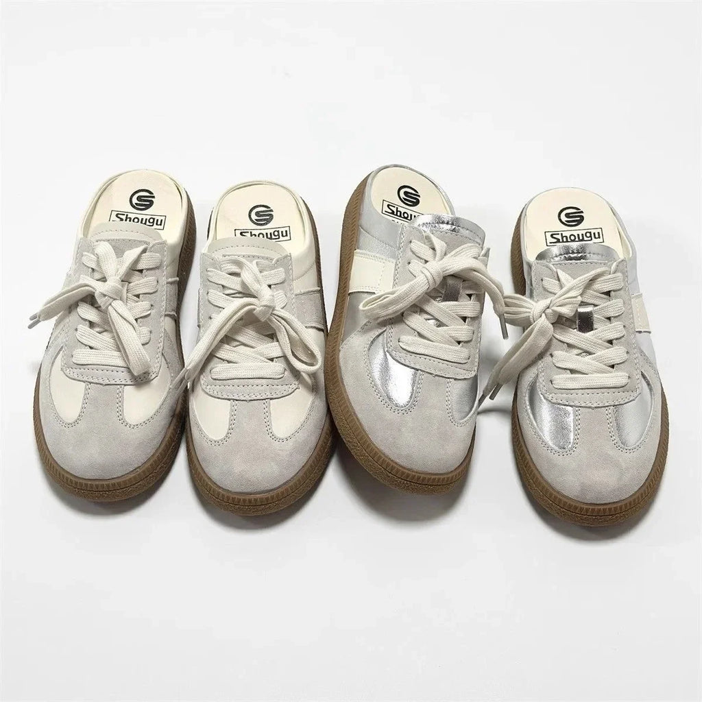 Women Mules Shoes Slip-On Round Toe Loafers Walking Sneakers Lazy  Clogs Platform Summer Slip On Creeper Baotou Half Slippers