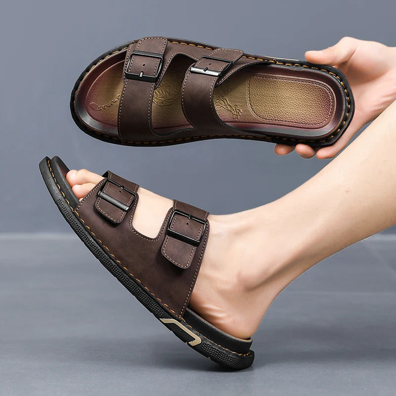 Shoes Men Sandals Slippers Sneaker Leather Men's Sneakers Summer Beach Shoes Sandals For Male Large Size Black Casual Sandals
