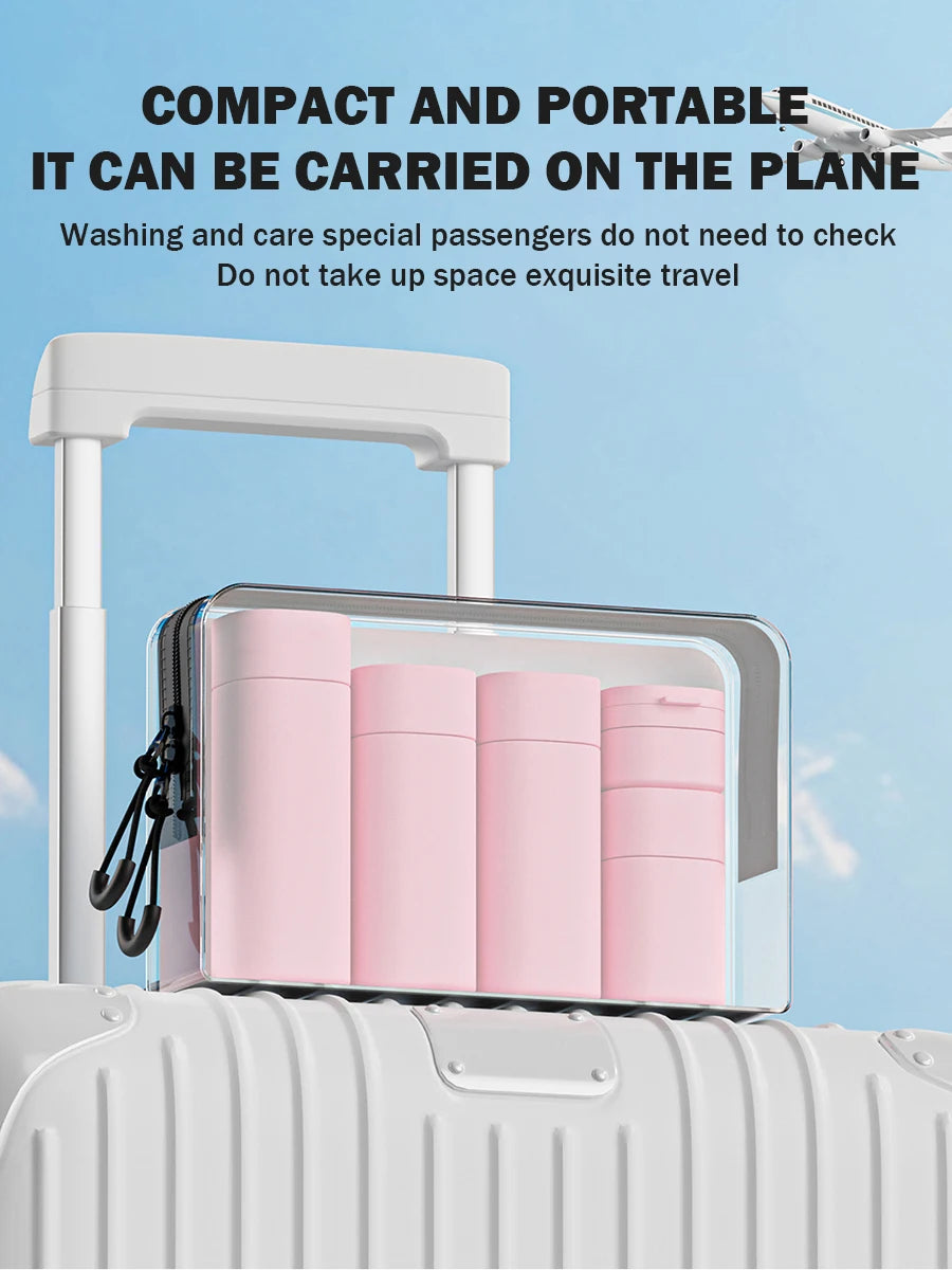 Travel Bottles Leak Proof 4 in 1 Containers for Toiletries Refillable Plastic Bottles with Lid Spray Lotion Shampoo
