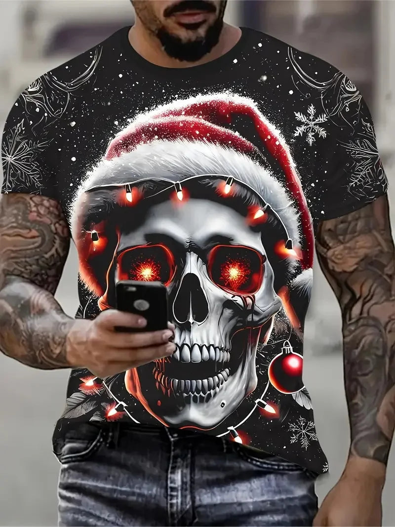 Men's 3D All-Over Print Christmas T-Shirt Xmas Festive New Year's Funny Santa Claus Graphic Short Sleeve Tshirt For Men Clothes