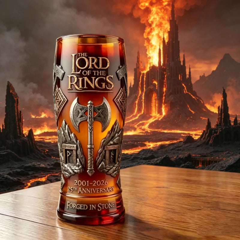 Lord of The Rings 25th Anniversary Glass Cup Gimli Axe Print Drinking Mug