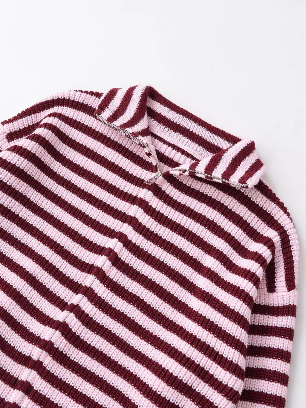 Spring New Arrivals Women's Loose and Lazy Style Sweater Cardigan Flared Lapel Long Sleeve Double Chain Stripe Knit Coat