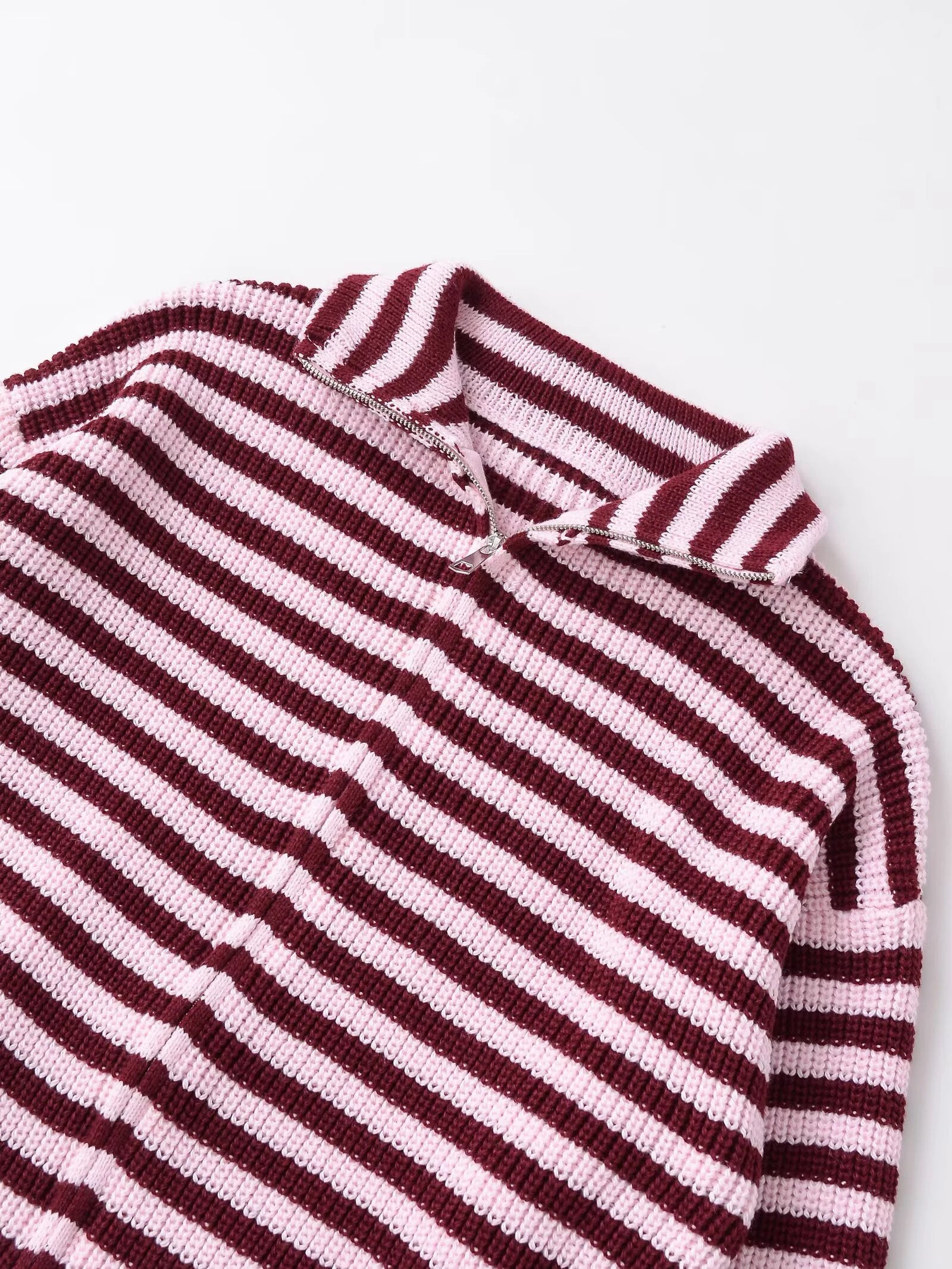 Spring New Arrivals Women's Loose and Lazy Style Sweater Cardigan Flared Lapel Long Sleeve Double Chain Stripe Knit Coat