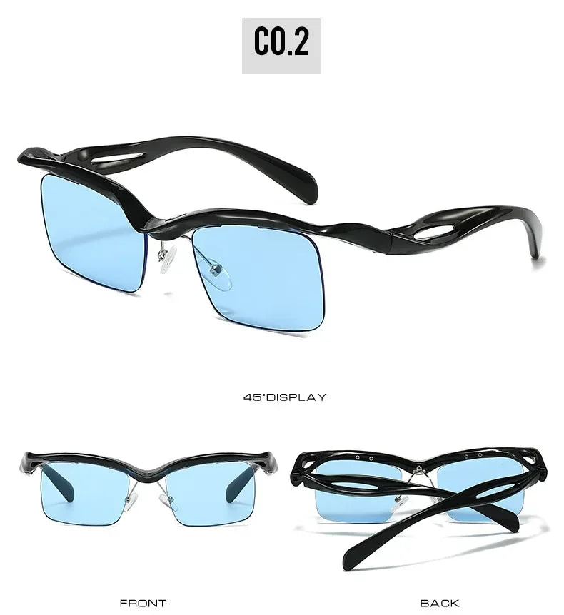 JNPCXI Retro Unique Rimless Square Sunglasses Fashion Ocean Lens Shades Brand Designer Men Punk Mirror Sun Glasses
