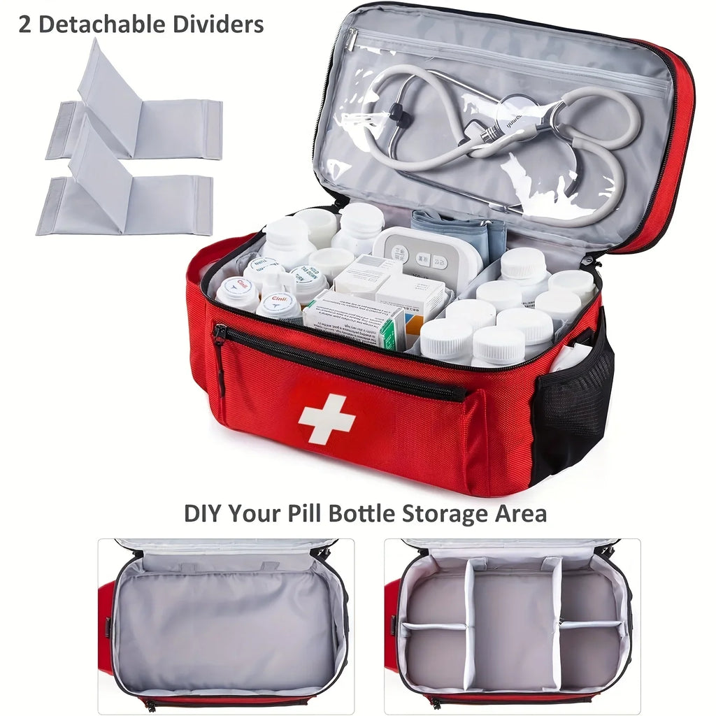Double-layered Travel Medicine Storage Bag, Portable Emergency First Aid Kit, Large Capacity Front Pouch, Multiple Ways To Carry