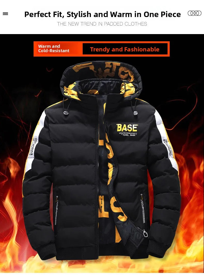 Double-Sided Wear Cotton Jacket for Men Youth Winter Warm Outerwear Hooded Thickened Rabbit Fur Lining Casual Suit