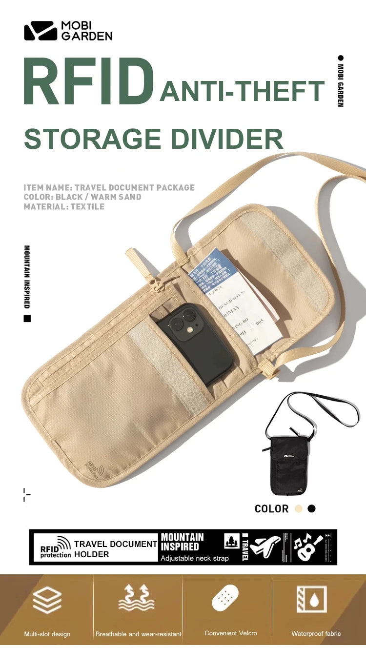 Travel document bag Lightweight multi-functional storage bag Passport holder mobile phone storage Waterproof anti-theft bag
