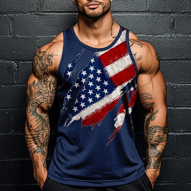 3D Printed America Flag Tank Tops For Man Simple Colorful Pattern Tees Summer Casual Vest Oversized Sports Street Tank Top