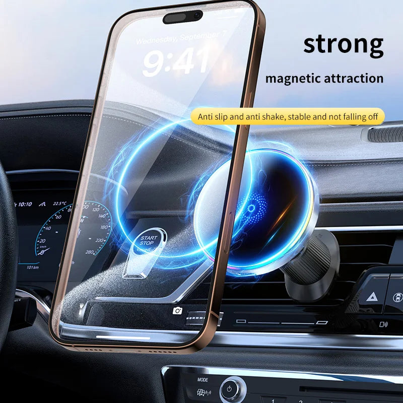 15W Magnetic Phone Holder Magnetic Wireless Car Charger Car Magnetic Mount RGB LED Lights Magsafe Charger Base Accessories Phone