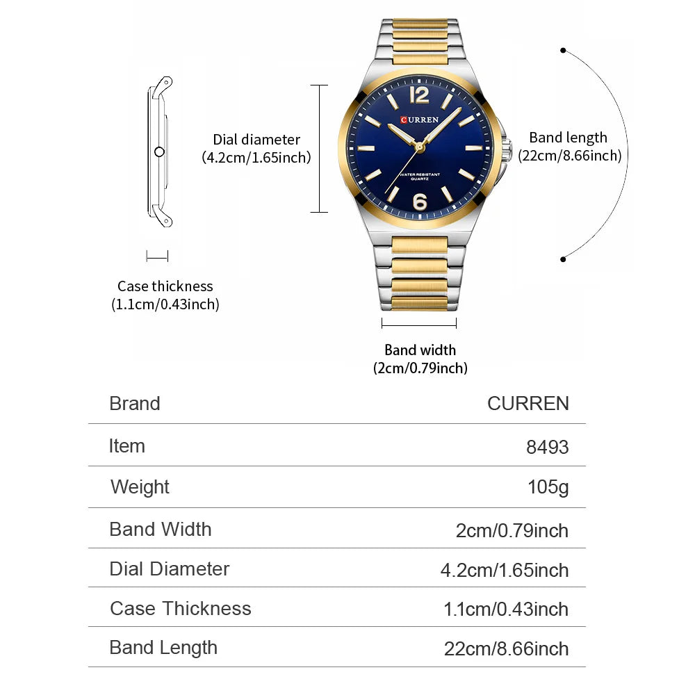 CURREN Luxury Minimalist Men's Watch Two Tone Golden Stainless Steel Business Quartz Wristwatch Simple Dress Clock Male