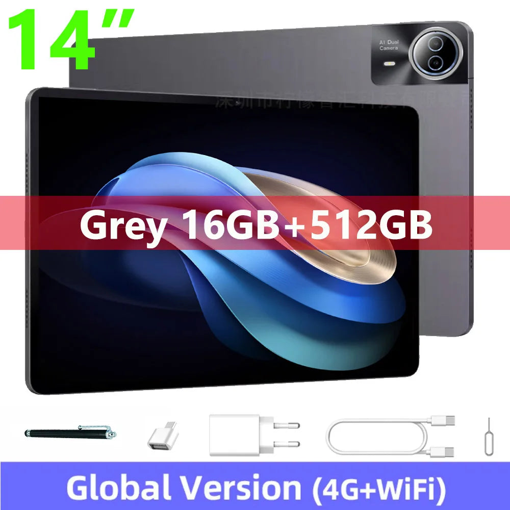 Mpad15 Large Screen 14 inch Tablet 16GB+512GB 1920*1200 IPS 4G Phone Call Android 15 Tablet 14' Octa Core 32+8MP Bluetooth WiFi