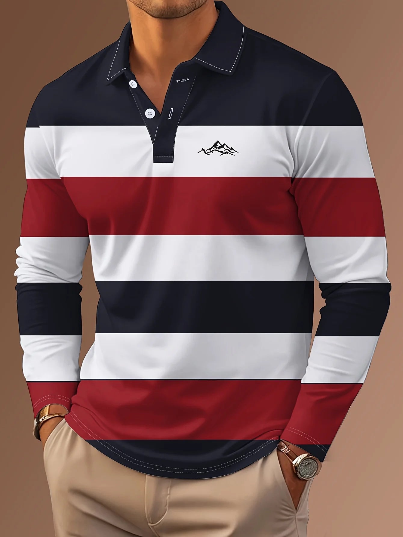 MIG & MIK STYLE™ Signature 3D Print Long Sleeve Polo Shirt