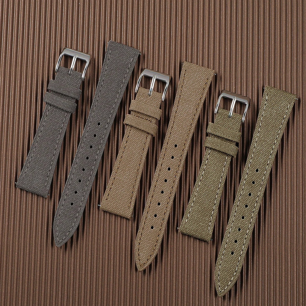 20mm 22mm Vintage Sailcloth Watch Band Fabric Leather Strap Retro Canvas Quick Release Watchband for Men