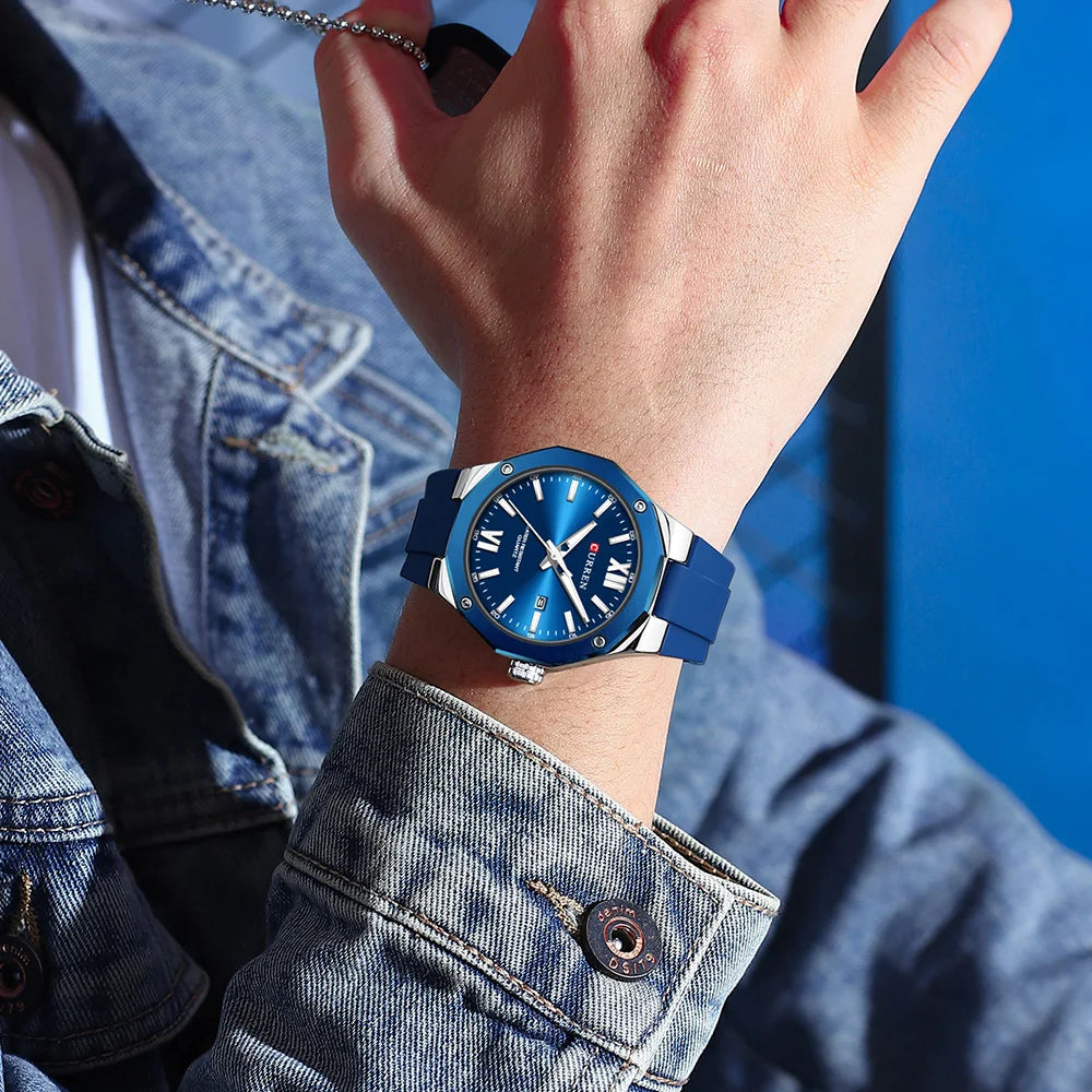 CURREN Simple Luxury Men's Watches New Business Quartz Wristwatch with Silicone Strap Luminous Hands Waterproof Clock