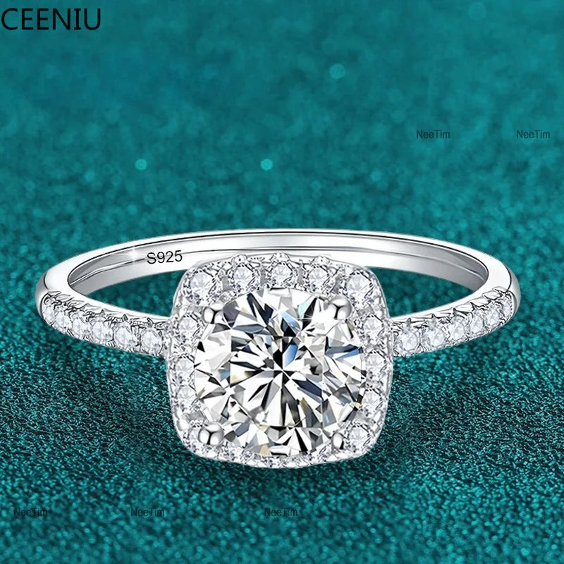 Moissanite Ring 925 Sterling Silver with White Gold Plated Lab Diamond Rings for Women Wedding Band Jewelry Gifts