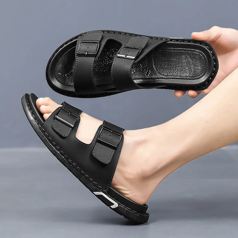 Shoes Men Sandals Slippers Sneaker Leather Men's Sneakers Summer Beach Shoes Sandals For Male Large Size Black Casual Sandals
