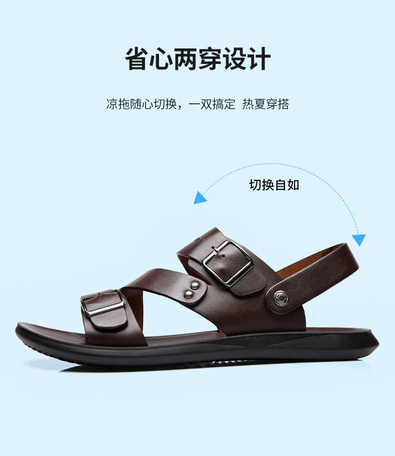 Fashion Sandals Male Solid Color PU Leather Men Shoes Summer Comfortable Open Toe Leather Mens Sandals Beach Leather Footwear