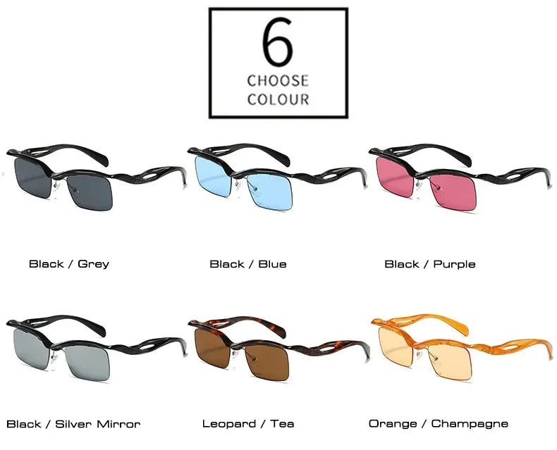 JNPCXI Retro Unique Rimless Square Sunglasses Fashion Ocean Lens Shades Brand Designer Men Punk Mirror Sun Glasses