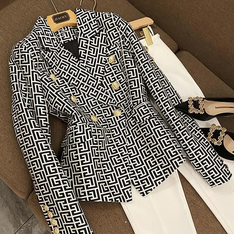 Luxury Geometric Double-Breasted Blazer