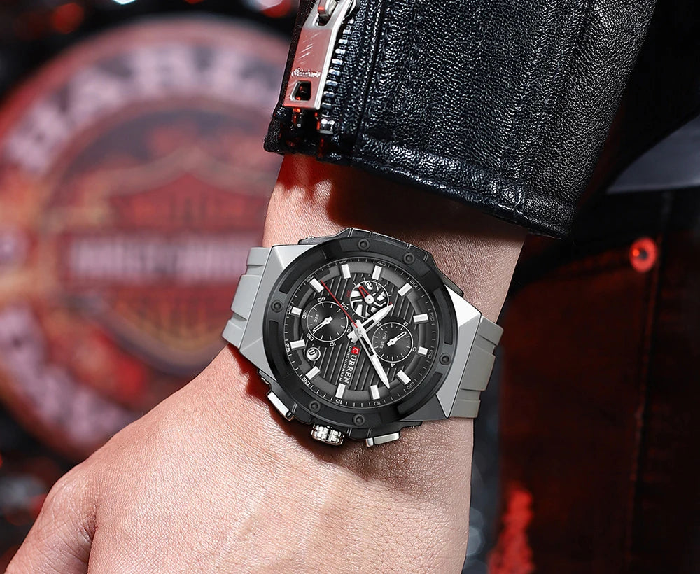 CURREN Sporty Men's Watch with Chronograph & Luminous Hands - Silicone Strap Quartz Wristwatch for Man Auto Date Business Casual