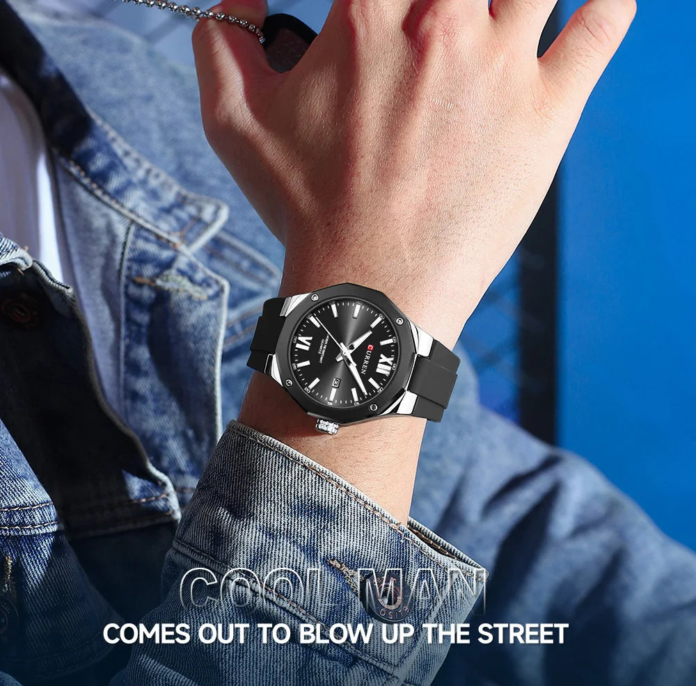 CURREN Simple Luxury Men's Watches New Business Quartz Wristwatch with Silicone Strap Luminous Hands Waterproof Clock