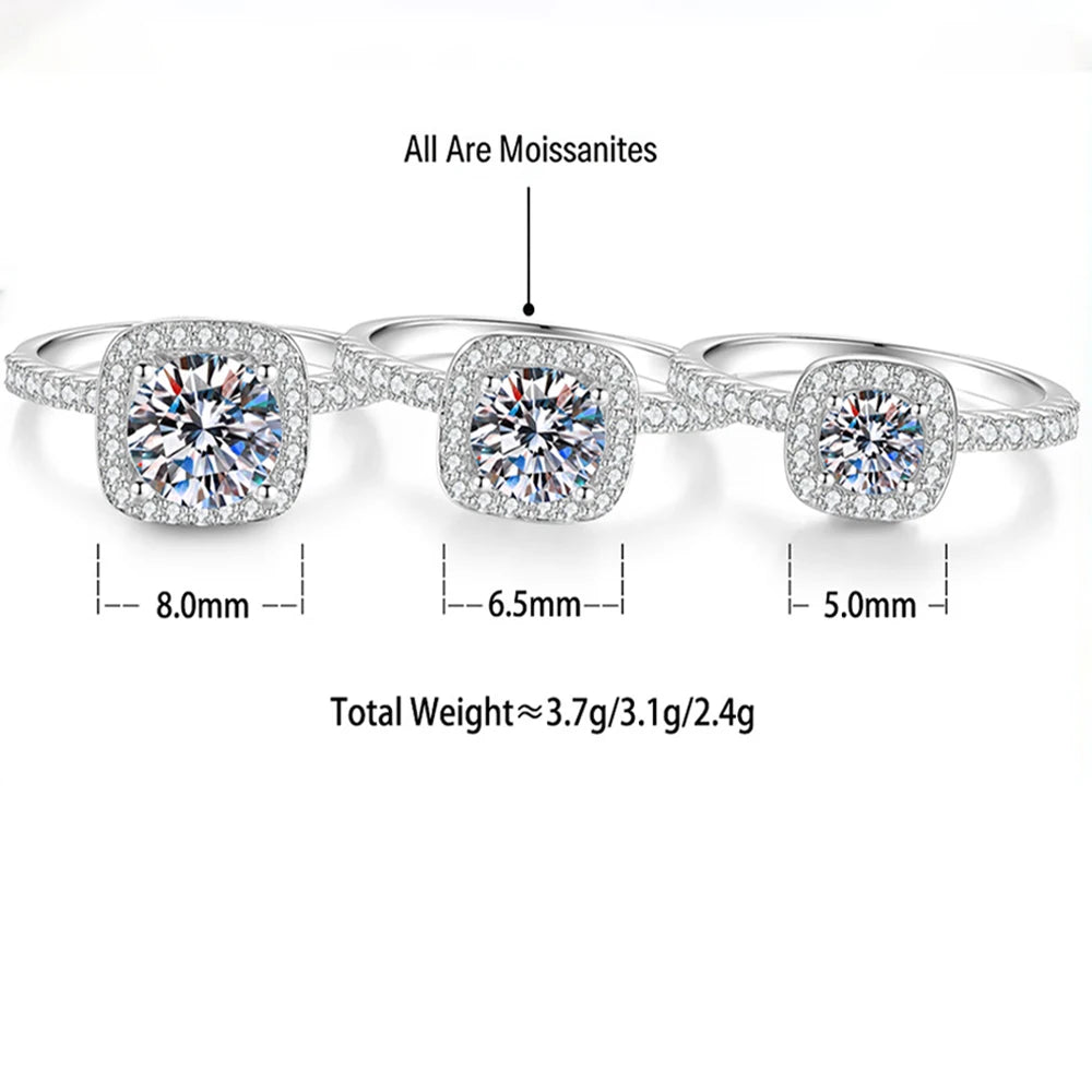 HORRIPAL 0.5CT 1CT 2CT Sugar Cube Moissanite Rings For Women Halo Band Luxury S925 Sterling Silver Wedding Jewelry Gift With GRA