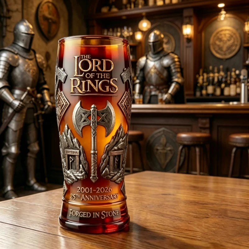 Lord of The Rings 25th Anniversary Glass Cup Gimli Axe Print Drinking Mug