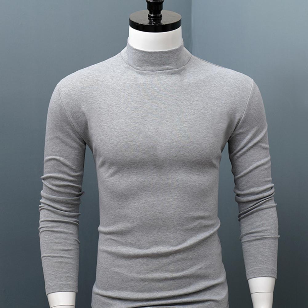 Men Shirt Casual Base Shirt Sweat Absorption All Match Long Sleeve Half High Collar Autumn Shirt Solid Color Men Shirt Blouses