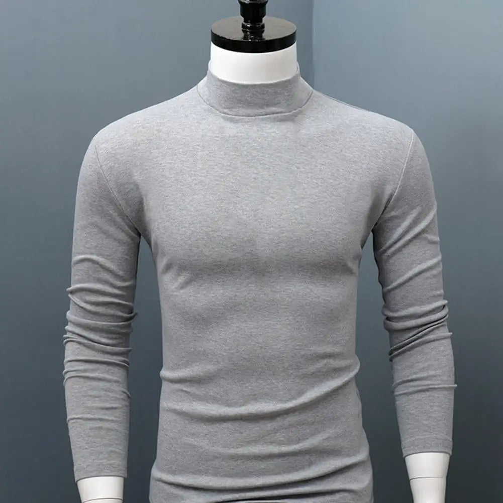 Men Shirt Casual Base Shirt Sweat Absorption All Match Long Sleeve Half High Collar Autumn Shirt Solid Color Men Shirt Blouses