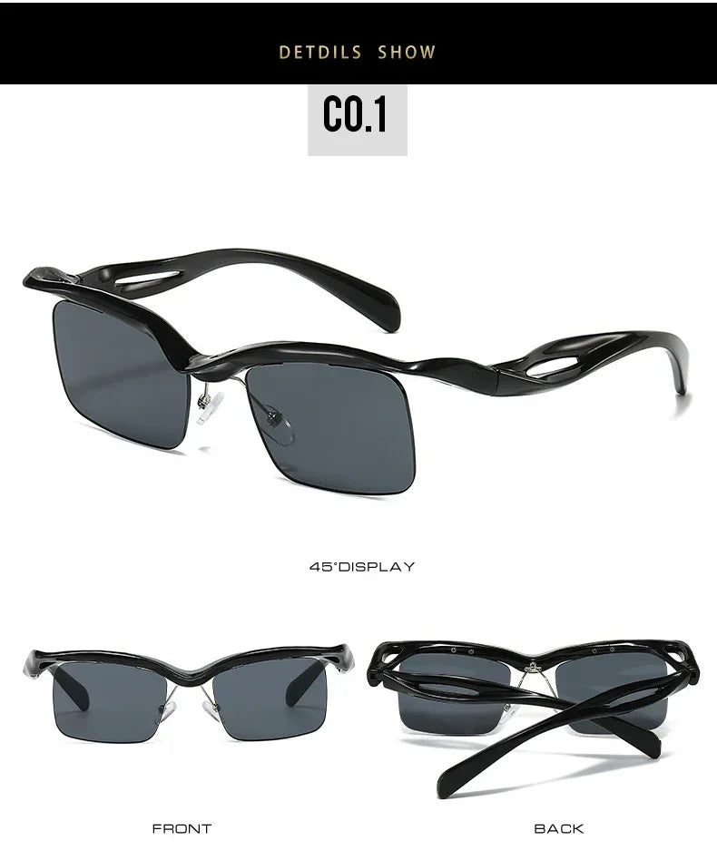 JNPCXI Retro Unique Rimless Square Sunglasses Fashion Ocean Lens Shades Brand Designer Men Punk Mirror Sun Glasses