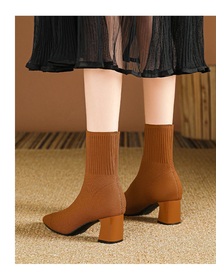 Women's Boots 2025 New Fashion Pointed Soft Knitted Casual Comfortable Shoes (heel height 4.5cm, )