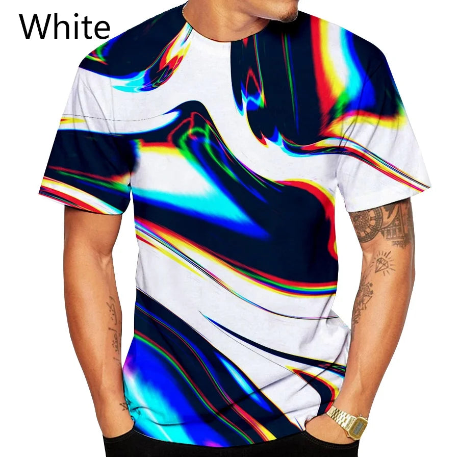 New fashion 3D rainbow corlorful Printing Black And White Vertigo Hypnotic Short-sleeved T-shirt Men Women Tops pullover Tees