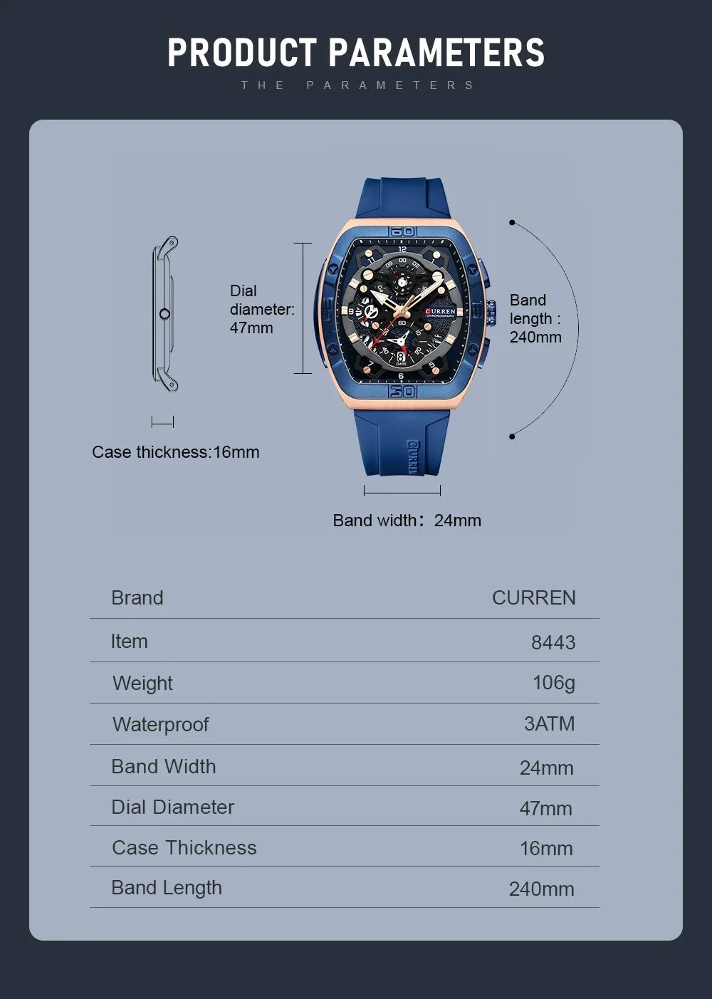 CURREN Men's Chronograph Watch Tonneau Case Design with Sport Silicone Strap Red and Black Quartz Wristwatches for Men