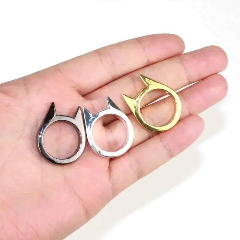 Women Men Cute Cat Ear Rings Self Defense Rings  Metal Knuckle Window Breaker Escorts Attack Rings Unisex Jewelry Accessories