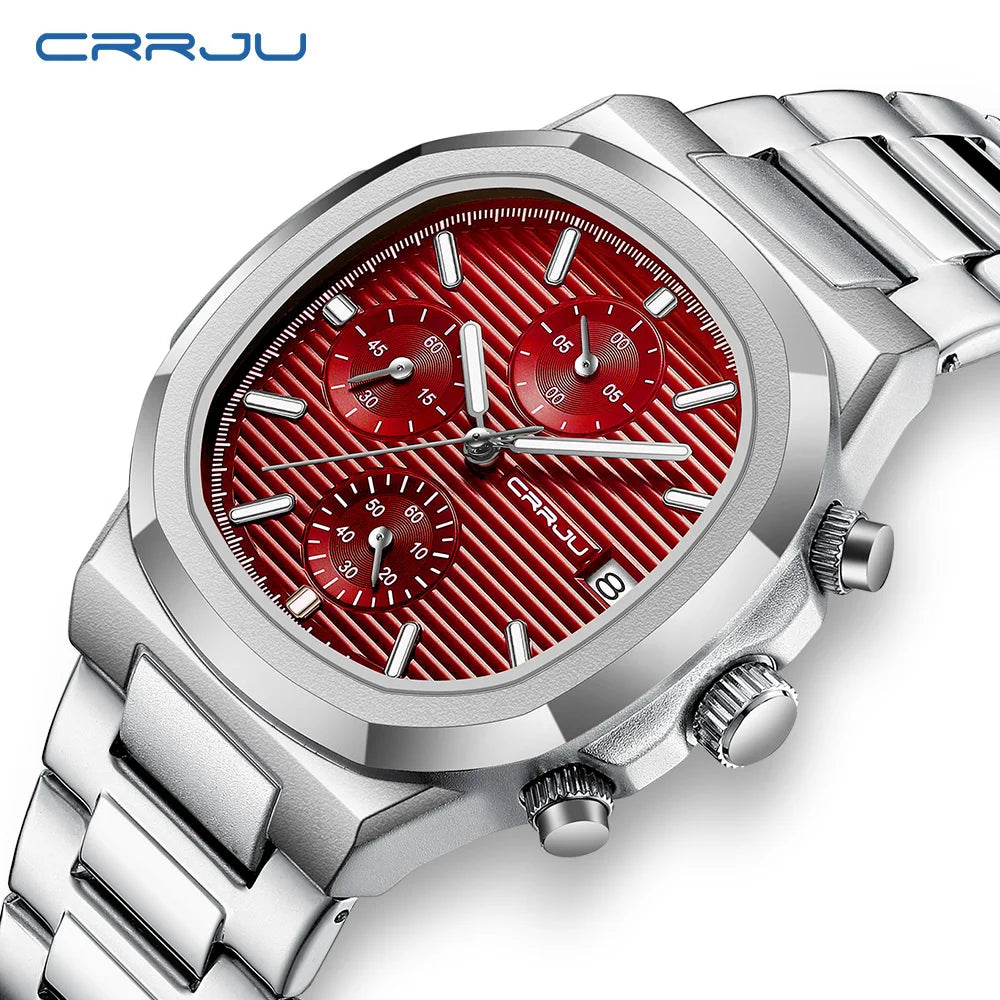 CRRJU Luxury Man Watch Business Waterproof Male Clock Luminous Date Stainless Steel Square Quartz Men Watch reloj hombre 2024