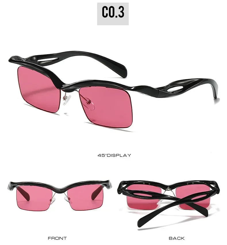 JNPCXI Retro Unique Rimless Square Sunglasses Fashion Ocean Lens Shades Brand Designer Men Punk Mirror Sun Glasses