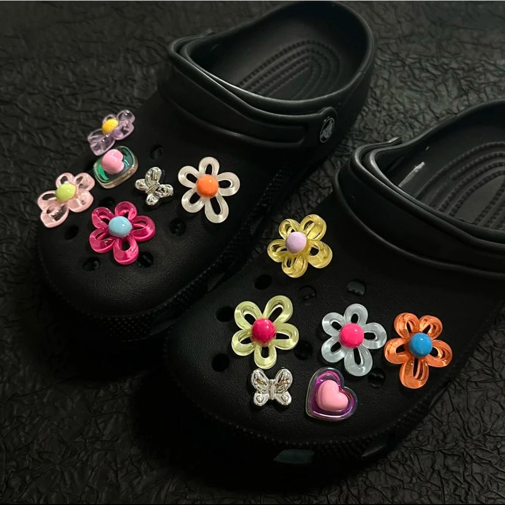 12Pcs Shoes Charms Removable Colorful Flower Shoes Accessories for Girls Summer Shoes DIY Gift