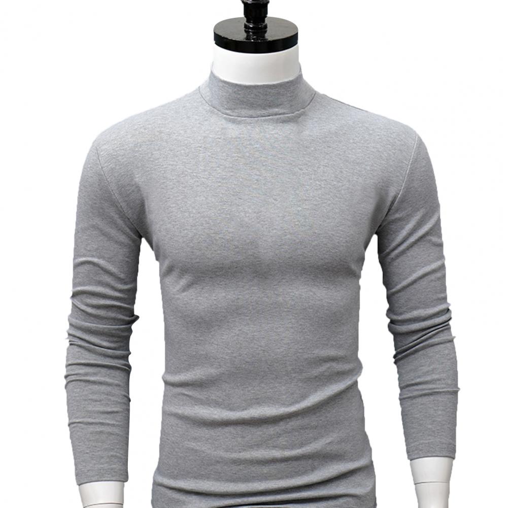 Men Shirt Casual Base Shirt Sweat Absorption All Match Long Sleeve Half High Collar Autumn Shirt Solid Color Men Shirt Blouses