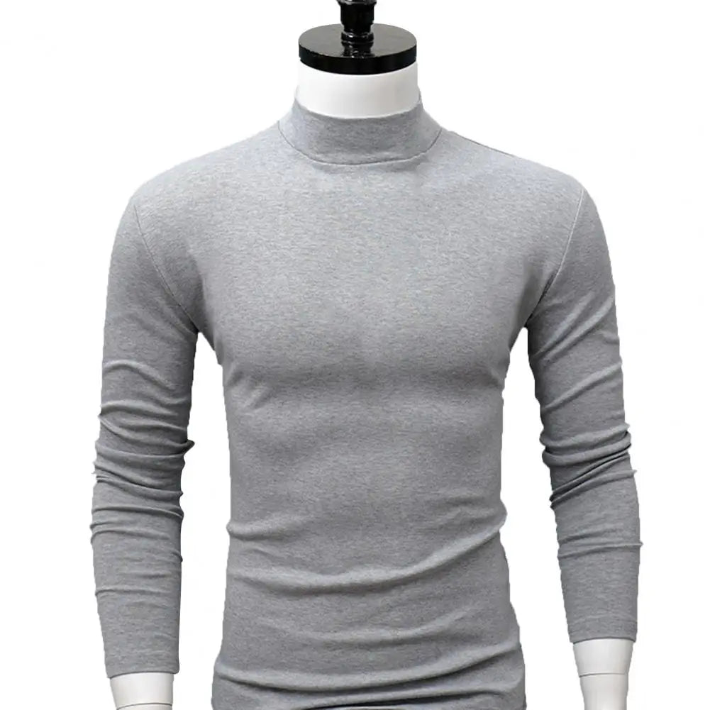 Men Shirt Casual Base Shirt Sweat Absorption All Match Long Sleeve Half High Collar Autumn Shirt Solid Color Men Shirt Blouses
