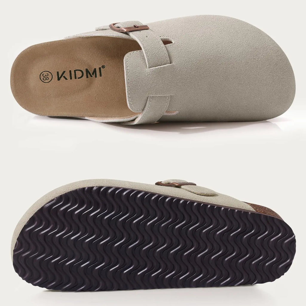 Litfun Suede Women's Clogs with Adjustable Strap Cork Footbed Leather Mules with Arch Support Unisex Outdoor Clogs Potato Shoes